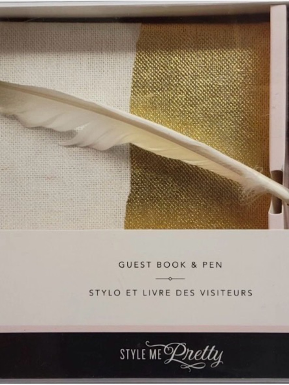 Wedding Guestbook & Feather Pen Set Gold Elegant Classic by Style Me Pretty NEW